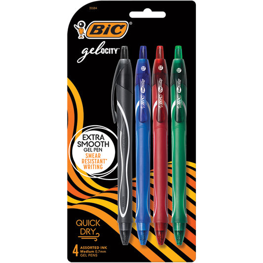 BIC Gelocity Gel Pens - 4 pack (Assorted Colours)