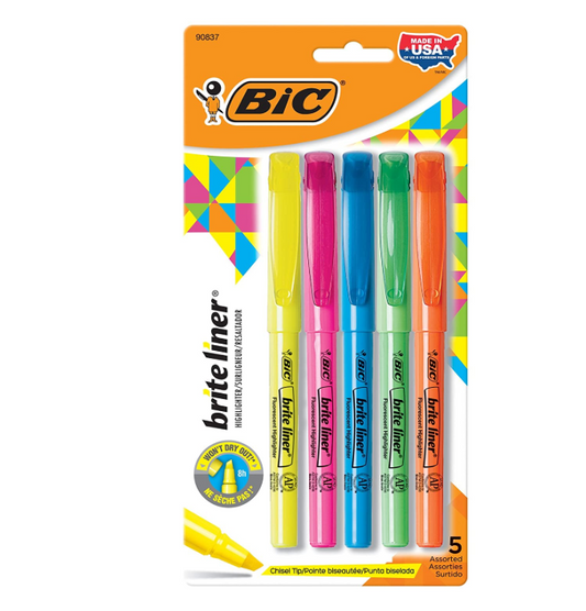 BIC Highlighter (Assorted Colours) - 5 pack