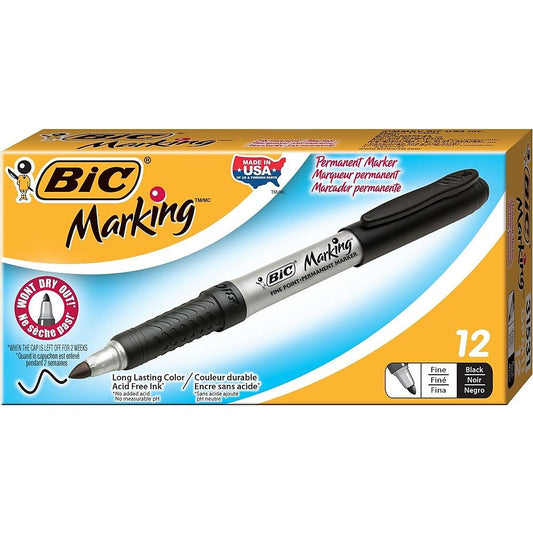 BIC Mark-It Fine Tip Permanent Marker (Black) - 12 pack