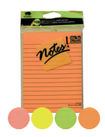 Self Stick Lined Notes 100 Sheets - Assorted Colours